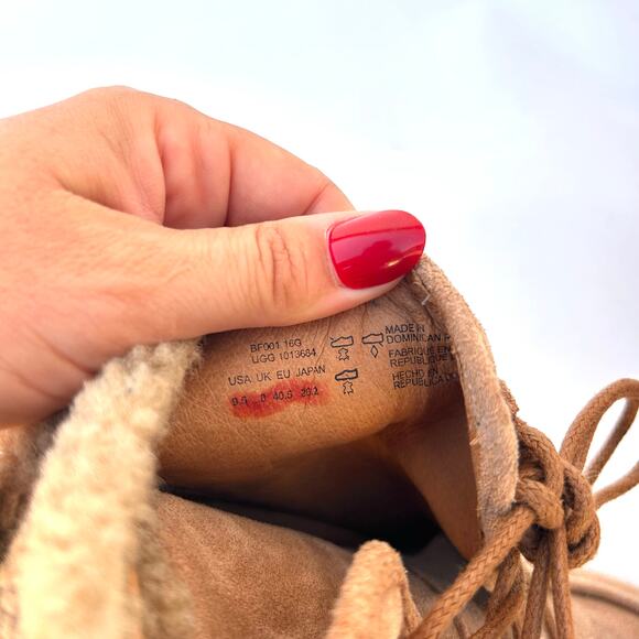 UGG Analise Suede Shearling High Heeled Booties Ankle Boots Tan 9.5 - Picture 7 of 9